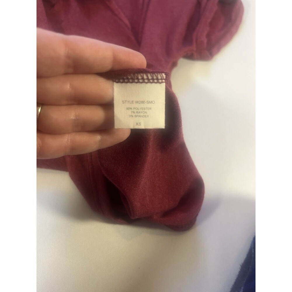 Colette Burgundy Cold Shoulder Top XS | Soft Stretch Knit Blouse - Picture 4 of 7
